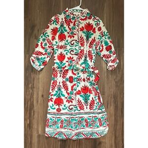 Anthropologie Fig And Flower Sz XL Button Down Shirt Dress Roll Tab Sleeve Belt